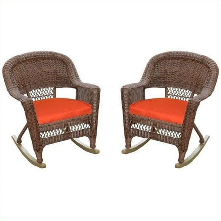 Jeco Wicker Rocker Chair in Honey (Set of 2)