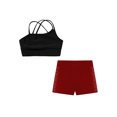 thumbnail image 3 of Linjinx Kids Girls 2 Piece Sport Outfit Sleeveless Crop Tank Top And Shorts Set Dance Gymnastics Black&Burgundy 6, 3 of 5