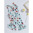 thumbnail image 3 of Bagilaanoe 4th of July Jumpsuit for Toddler Baby Girl Sleeveless Letter Floral Print Romper Overalls 12M 18M 24M 3T 4T 5T Kids Long Flared Pants Independence Day Outfits, 3 of 8