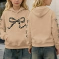 thumbnail image 2 of LRen Girls Hoodies Size 14-16, Girl Bow Leopard Printed Hoodies Drop Shoulder Long Sleeve Sweatshirts Pullover Preppy Back To School Cute Valentines Clothes,Khaki,13-14 Years, 2 of 7