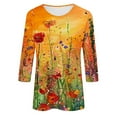 thumbnail image 5 of Tnhcen Women's Fall Floral Print Crewneck 3/4 Sleeve Loose Fit Basic Tops - Plus Size Friendly Autumn Shirts S-3XL, 5 of 5