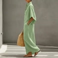 thumbnail image 5 of Guieoi Womens Dresses Fall Plus Size Loose Casual Cotton-Linen 3/4-Sleeve V-Neck Dress Flowy Maxi Dresseses Green XXXL, 5 of 8