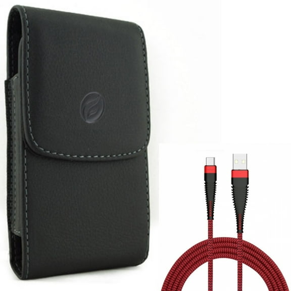 Case Belt Clip   10ft USB Cable for Motorola One 5G Ace Phone - Leather Holster Cover Pouch and Type-C Charger Cord Power Wire Combo for Motorola One 5G Ace (2021)