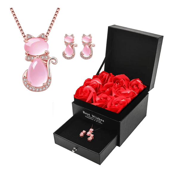 Rosas Flores Eternas Artificiale +collar de Gato Malubero Rosa