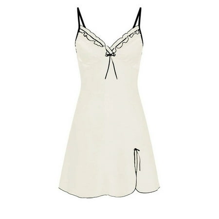 

FASHIONWT Women Summer Sexy Solid Suspender Mini Casual Lingerie Dress