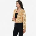 thumbnail image 3 of Women's Sequin Cropped Blazer Long Sleeve Sparkly Open Front Jacket - Medium, Gold, 3 of 7