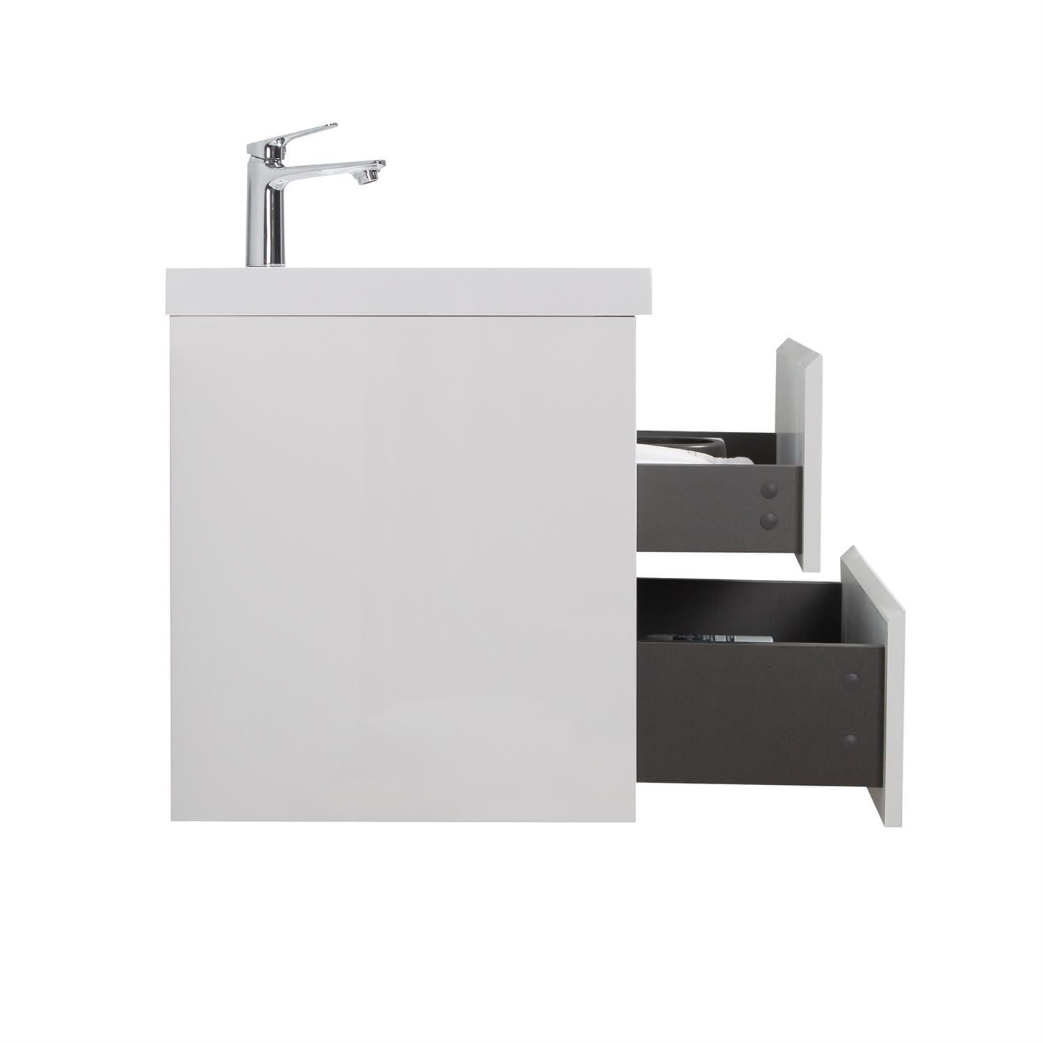 Demi Bonn 24" Floating Bathroom Vanity with Sink, Resin Top Basin and 2 Soft Close Drawers, Faucets and Drains Not Included, White