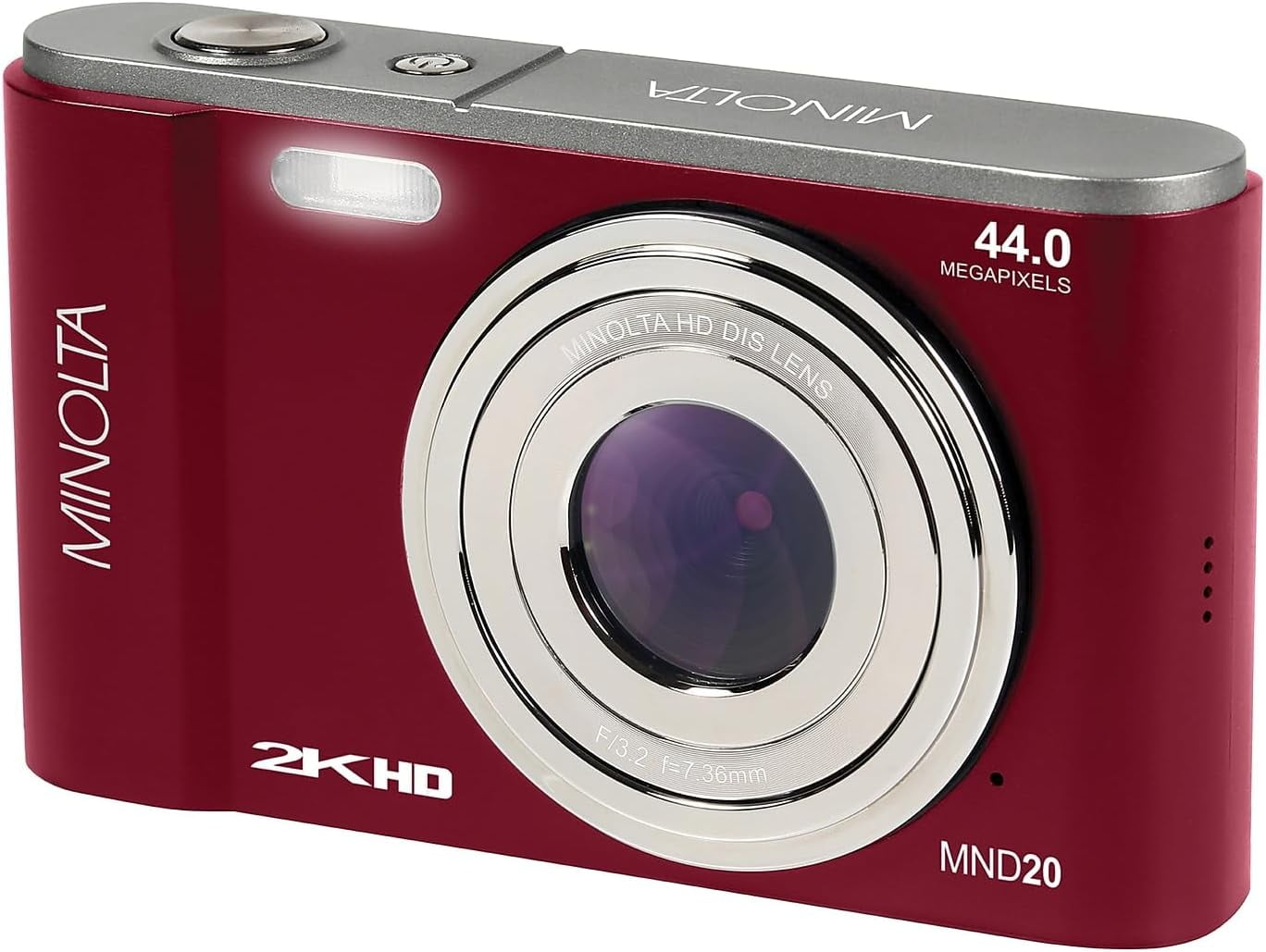 Minolta MND20 44 MP / 2.7K Ultra HD Digital Camera (Red) + 32GB Memory Card + 12" Tripod + Memory Card Wallet + More Bundle