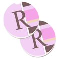 thumbnail image 1 of Carolines Treasures CJ1005-RCARC Lettre R Initiale Monogramme Rayures Roses Ensemble de 2 Porte-Gobelets sous-Verre de Voiture, 1 of 1