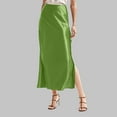 thumbnail image 2 of COMVALUE Womens 2026 Satin Silk High Waist Slit Midi Skirt Elastic Waistband Midi Skirts (XL, Green), 2 of 5