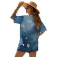 thumbnail image 4 of Xoenoiee Star Galaxy Print Women's 2 Piece Outfit Cover Up Half Sleeve Blouse Shorts Set Summer Beach Vacation Resort Wear Plus Size, Size S, 4 of 7