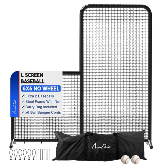 Anova Dealz Yes4All L Screen Baseball Net for Batting and Pitching with 2 Basic Baseballs and Carry Bag Included, Baseball & Softball Screen, 6x6ft No Wheel Baseball Pitching Net, Black