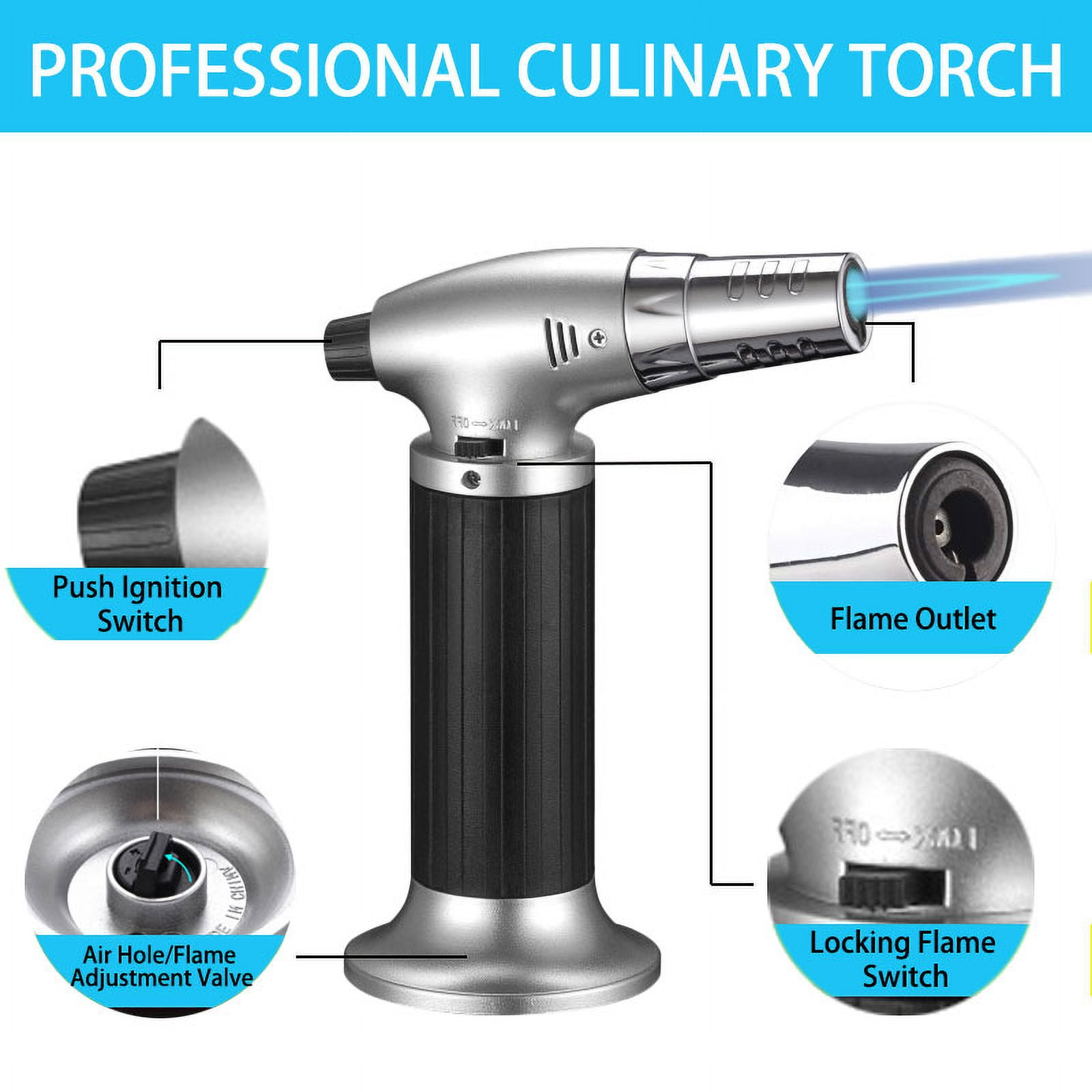 BUSATIA Butane Torch,Professional Kitchen Cooking Torch with Lock Adjustable Flame Refillable Mini Blow Torch Lighter for BBQ,Baking,Brulee Creme,Crafts and Soldering-Butane Gas Not Included