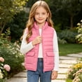 thumbnail image 5 of Spazoro Girls Lightweight Puffer Vest with Patch Pockets, Full Zip Sleeveless Solid Color Stand Collar Warm Quilted Outerwear Gilet Pink Size 4-5T, 5 of 9