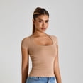 thumbnail image 5 of SWSMCLT Women's Soft T Shirt Fitted Top Basic Scoop Neck Lightweight T-shirt Yoga Summer Cool Workout Thin Spandex Light Coffee Small, 5 of 5