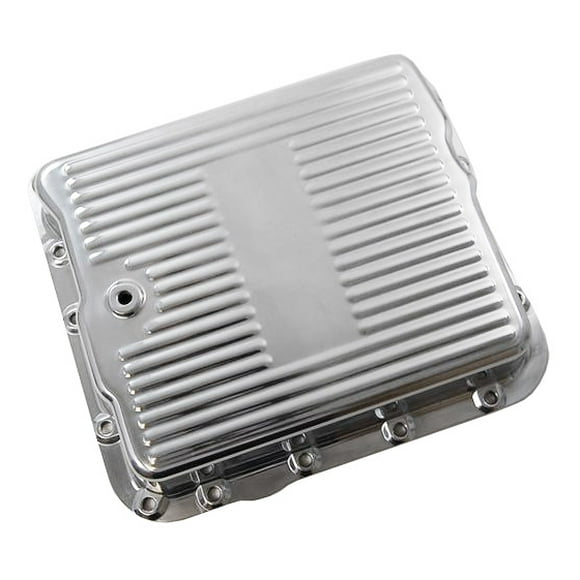 RPC Racing Power Company R8493 Auto Trans Oil Pan For Use With GM 700R4/ 4L60E Transmissions; Stock Capacity; Finned; Polished; Aluminum; With Drain Plug