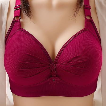 FUNUONY Big Sale!! 2025 New Women s Push Up Bra Underwire Plunge Full Coverage Bras Women Lace Back Button Shaping Cup Adjustable Shoulder Strap Large Size Bra Red Xl
