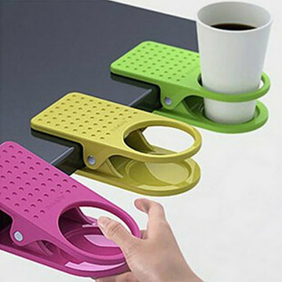 Ikohbadg Drink Cup Holder Clips to Table Desk Laptop Coffee Drinks Holder Clip Plastic Table Cup Clip Clamp Office Cup Holder Clip for Home Restaurant, 1Pcs, Random Color
