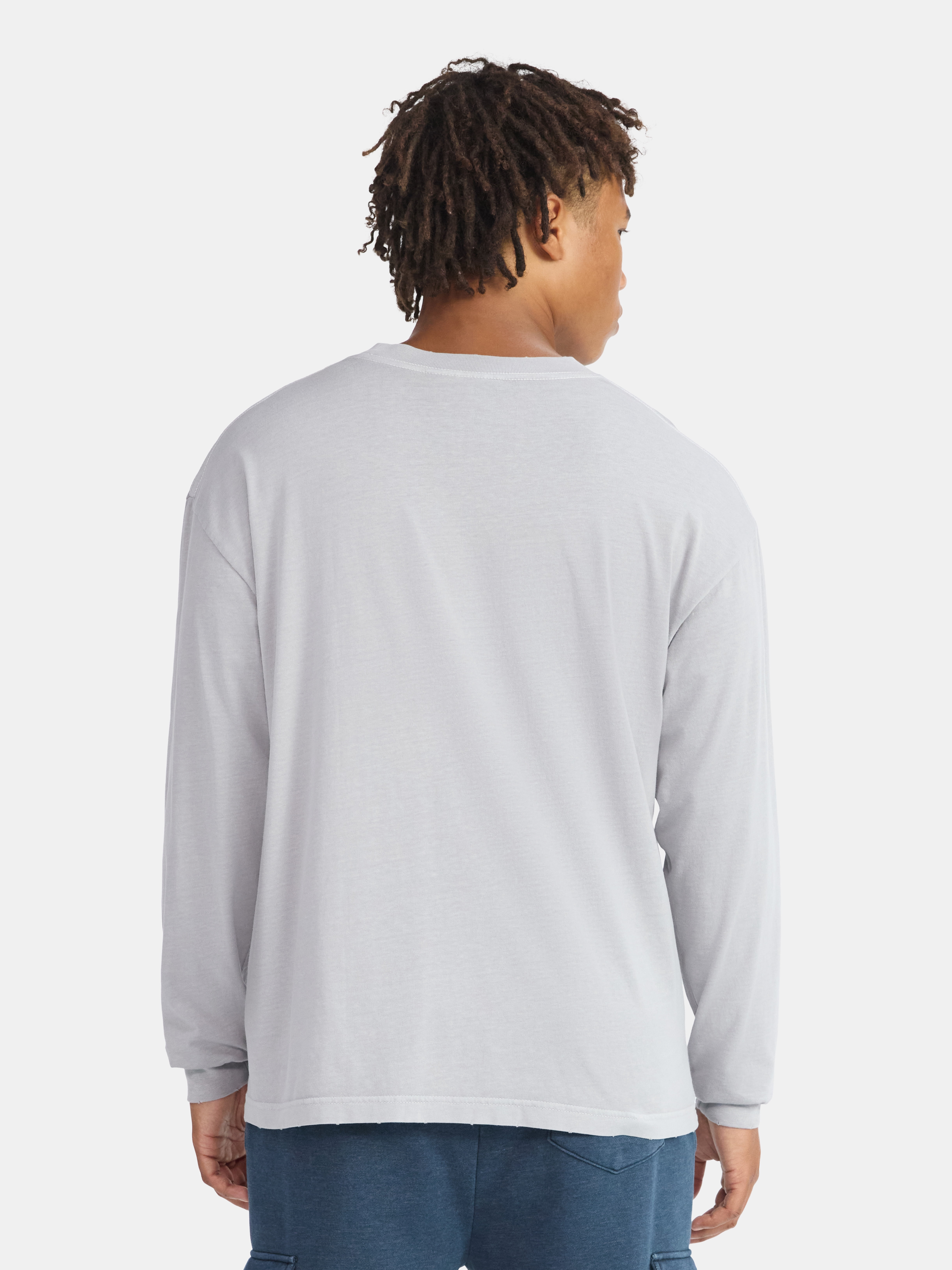 No Boundaries Cotton Oversized Tee with Long Sleeves, Men's & Big Men's