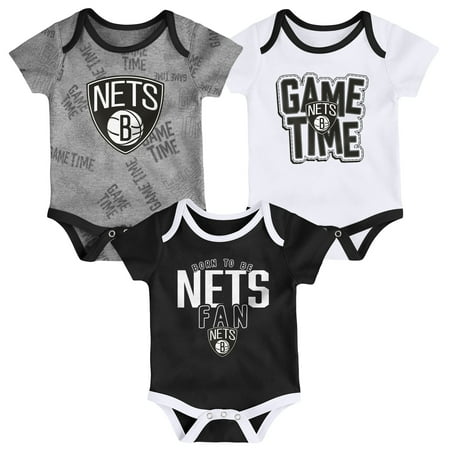UPC: 0655420860026 | Infant Black/White/Heathered Gray Brooklyn Nets Game Time Three-Piece Bodysuit Set