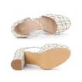 thumbnail image 4 of BLISSFUL STEP Women's Plaid Platform Ankle Strap Block Heel Mary Janes Pumps White Gold 8, 4 of 7