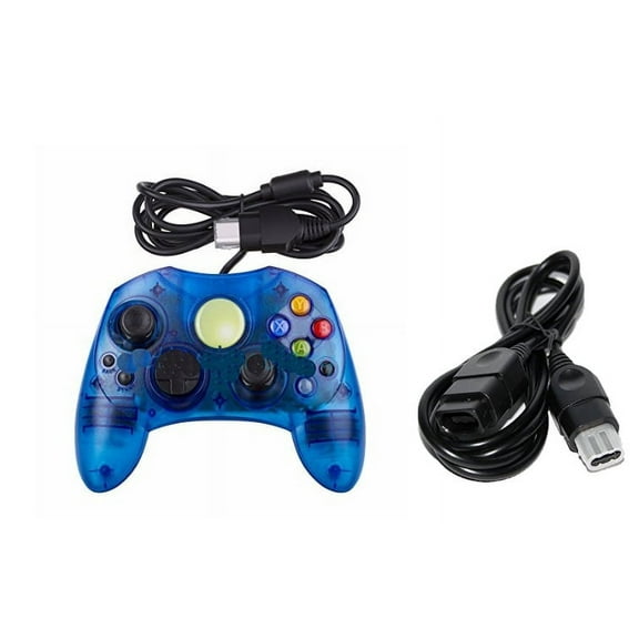 Crystal Blue Xbox Original S-Type Controller Bundle Controller And Extension Cable By Mars Devices