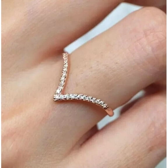 1Ct Round Cut Lab Created Diamond Curved Wedding Band Ring 14K Rose Gold Plated