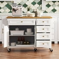 thumbnail image 2 of AENKYO 52'' Kitchen Island with Drop Leaf, Embossed Texture Kitchen Cart on Wheels with Spice Rack, Towel Rack, 2 Doors and 5 Drawers,Adjustable Shelf for Kitchen,White, 2 of 11