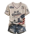 thumbnail image 2 of Women’s 9/11 Remember V-Neck Tee – 25th Anniversary Patriotic Shirt with Red Ribbon, USA Flag & Capitol Graphic, Casual Fit Top Khaki XXXL, 2 of 4