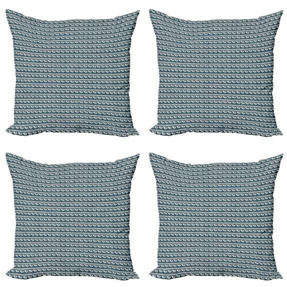 Vintage Throw Pillow Cushion Case Pack of 4, Retro Seashell Shape with Zigzag and Dots Stripes Weathered Geometry Design, Modern Accent Double-Sided Print, 4 Sizes, Dark Teal Eggshell, by Ambesonne