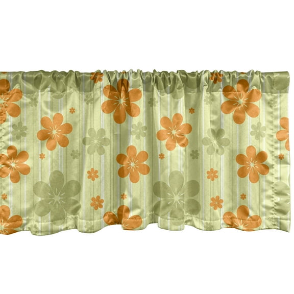 Ambesonne Floral Window Valance, Retro Graphic Flowers, 54" X 12", Pale Green Orange