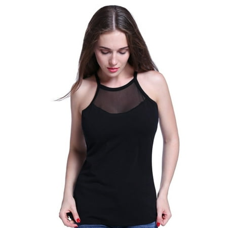 Dolman Crop - Women Mesh Halter Neck Crop Top Sleeveless Slim Tee Cami Top Blouse Clubwear