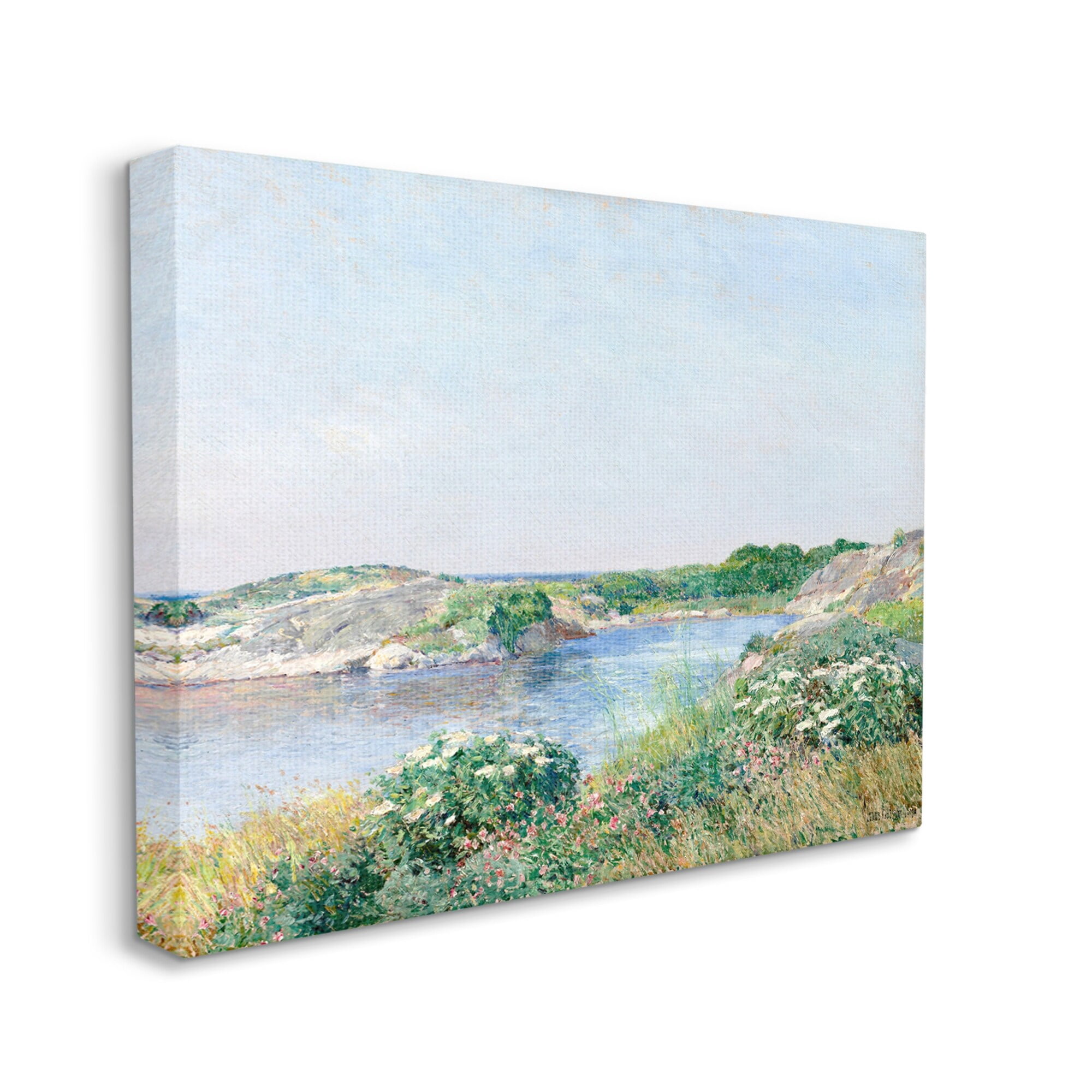 Stupell Industries Rocky Shore Flower Bushes Ocean Inlet Scene Painting Gallery Wrapped Canvas Print Wall Art, Design by Lettered and Lined