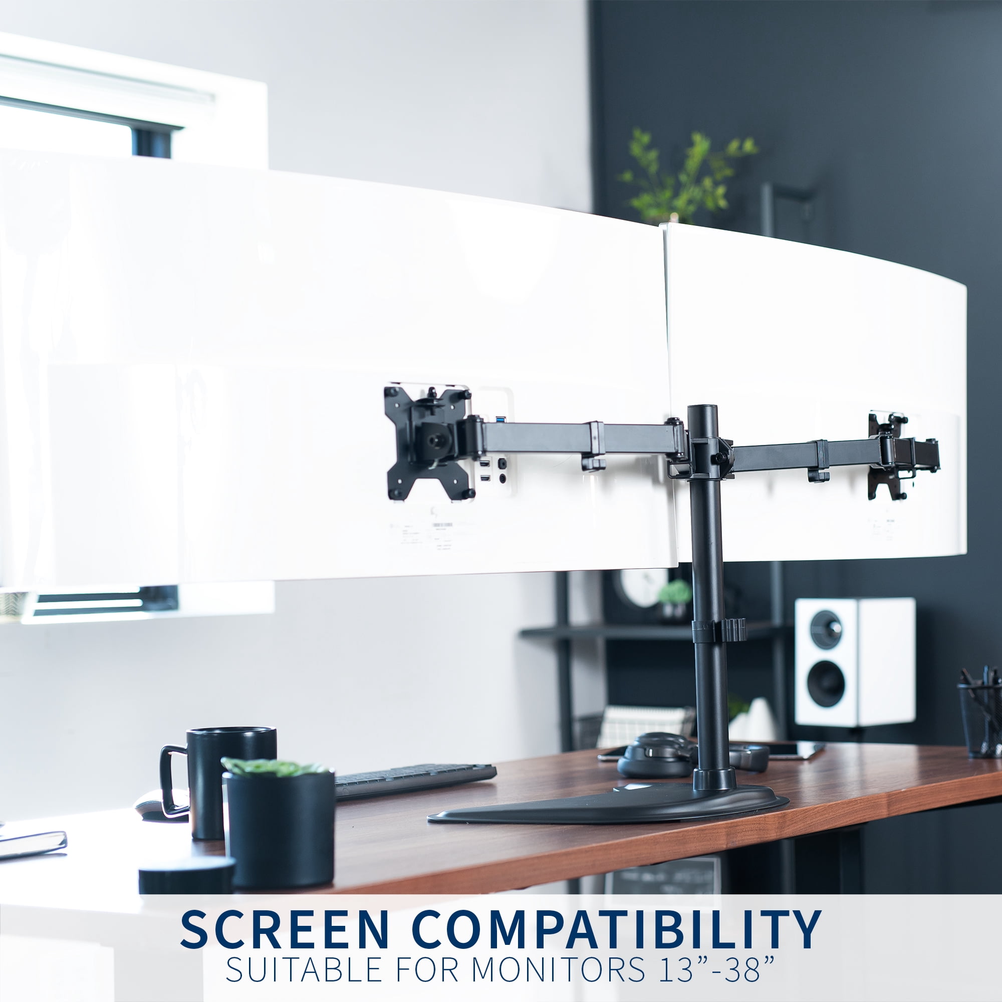 VIVO Freestanding Dual Monitor Desk Stand For Ultrawide Computer Screens to 38"