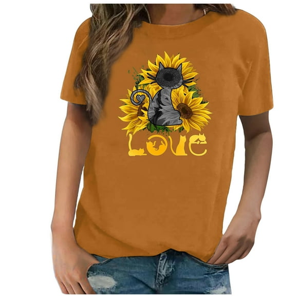 Women Flower Printing Shirts Short Sleeve Loose Tee Tops