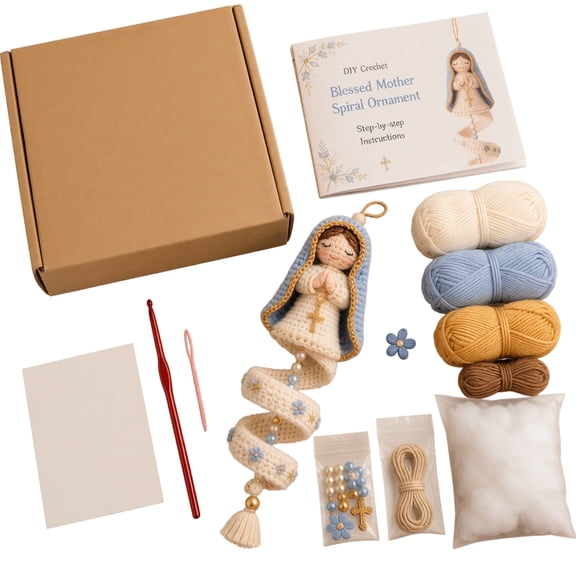 DIY Crochet Blessed Mother Spiral Ornament Kit, Complete Religious Crochet Starter Kit with Yarn Hook Instructions, Hand‑Made Hanging Ornament Craft Set for Adults Beginners