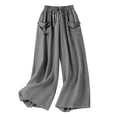 thumbnail image 6 of Siminsem Wide Leg Linen Pants for Women Elastic Waist Cotton Blend Casual Trousers with Pockets Loose Flowy Summer Beach Work Vacation Outfit High Waist 2026, Grey, L, 6 of 8