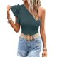 thumbnail image 2 of Camisas de Mujer con Volantes, Corta, Hombros Descubiertos, Corte Entallado, Cuello Alto, Punto Acanalado Azul Marino L, 2 of 8