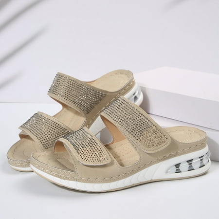 

Gotyou Flat Sandals Womens Sandals Women s Solid Color Elevated Cushion Casual Beach Shoes Sandals Women s Shoes Beach Sandals Khaki 38