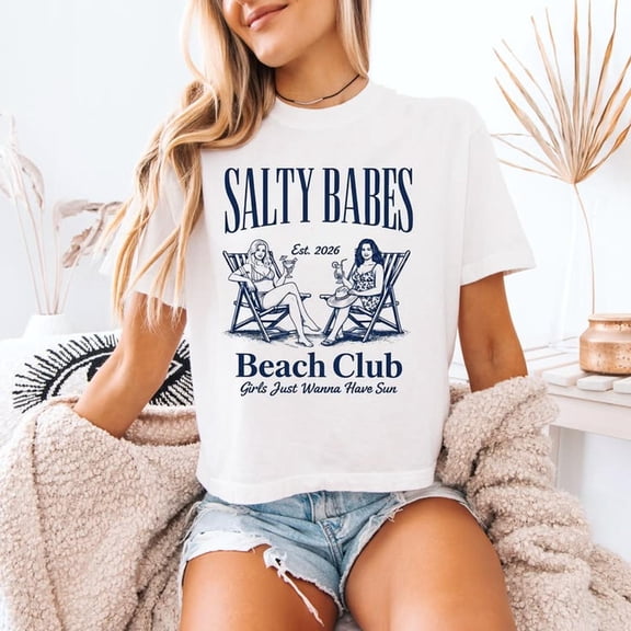 Salty Babes Beach Club Women's Boxy Tee _ Vintage Beach Graphic Shirt _ Cute Summer Tee for Her _ Bestie gift (1)