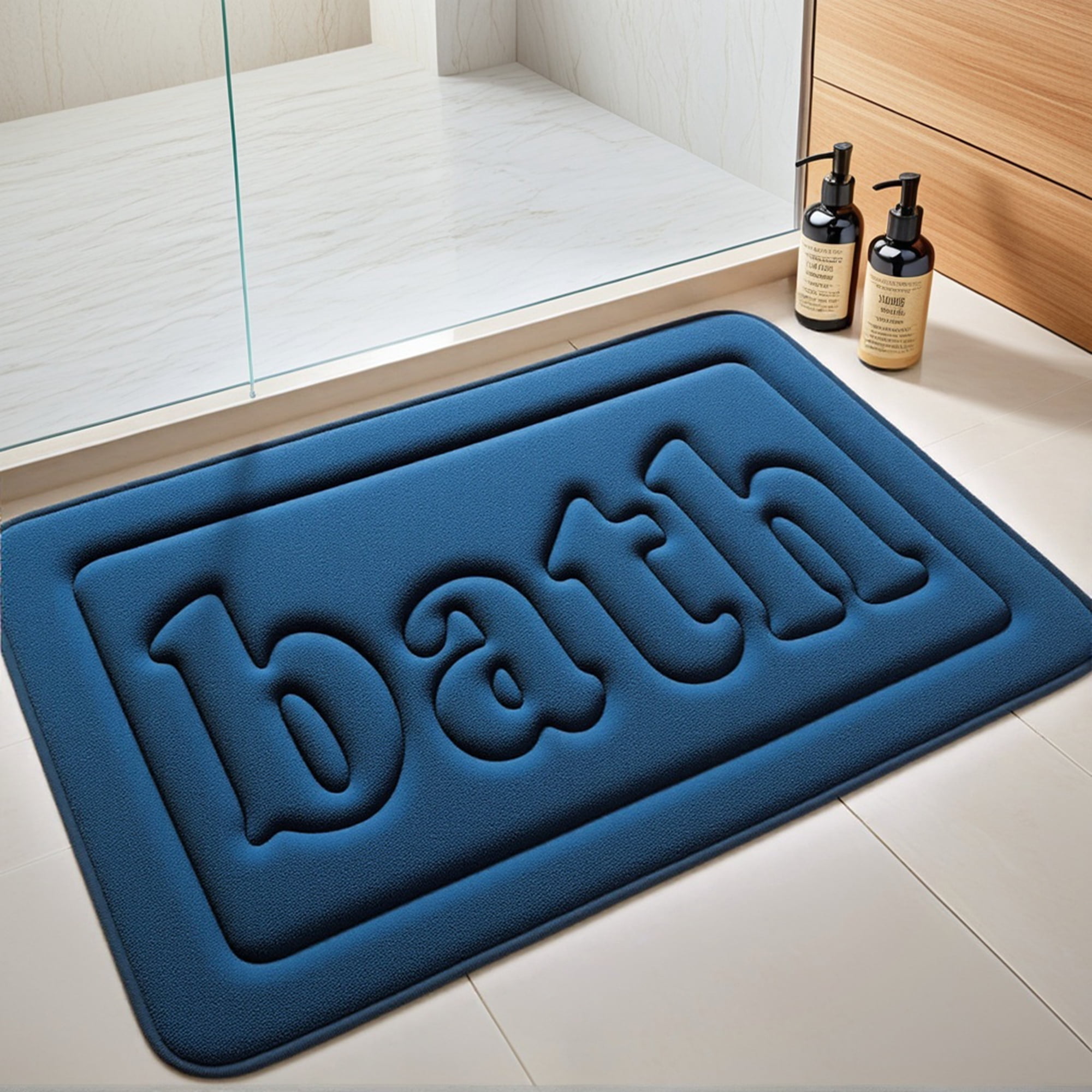Unique Bargains 2 Pcs Bath Mat Non Skid Bottom Bath Rugs Dark Blue/Khaki 16" x 24"