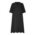 thumbnail image 6 of Cotton Linen Dress Half Sleeve V Neck Button Up Midi Dress Casual Loose Fit Tunic Sundress with Pockets, 6 of 6