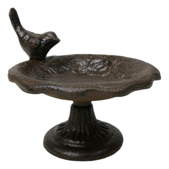 Cast Iron Rustic Whimsical Bird On Fountain Bird Feeder Bath Small Sculpture