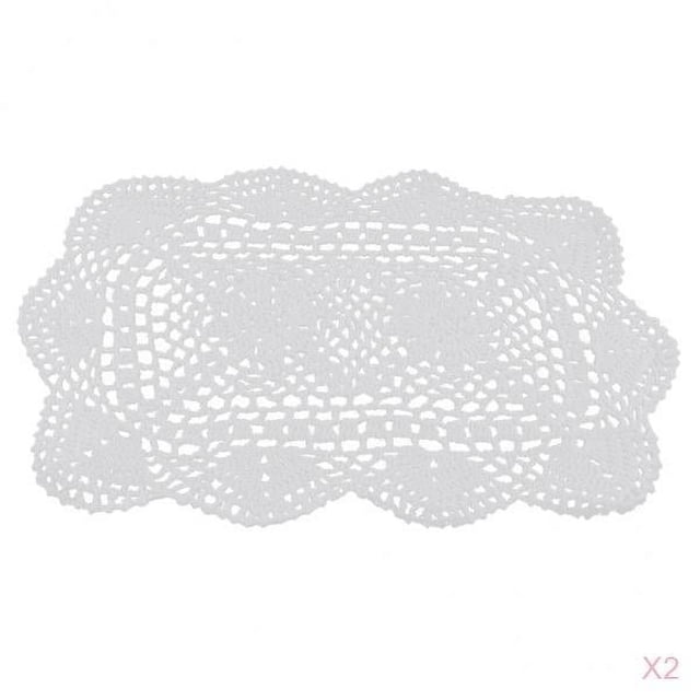 KLKCMS 2pcs Rectangle White Crochet Cotton Lace Doily Table Placemats Doilies Mat
