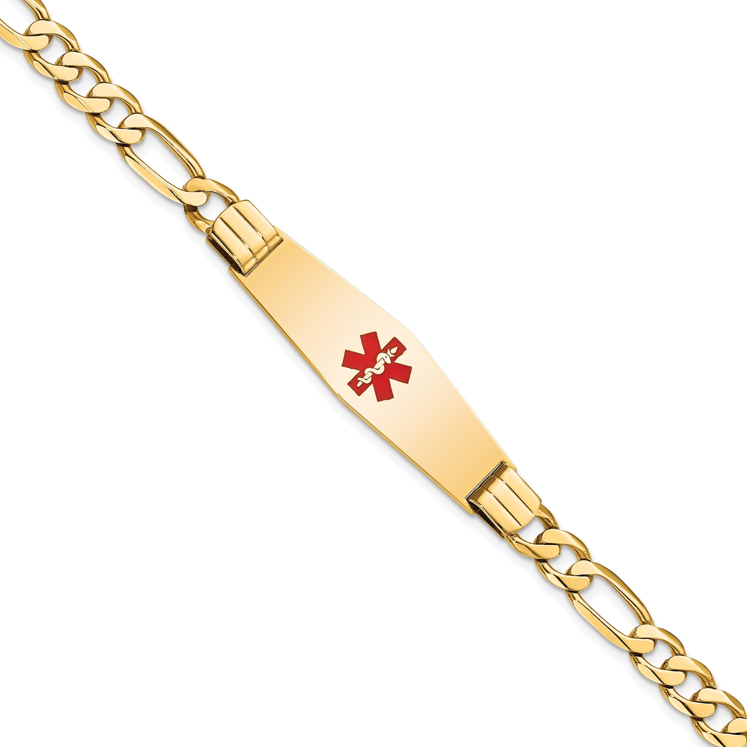 14K Yellow Gold Medical Soft Diamond Shape Red Enamel Curb Link Id