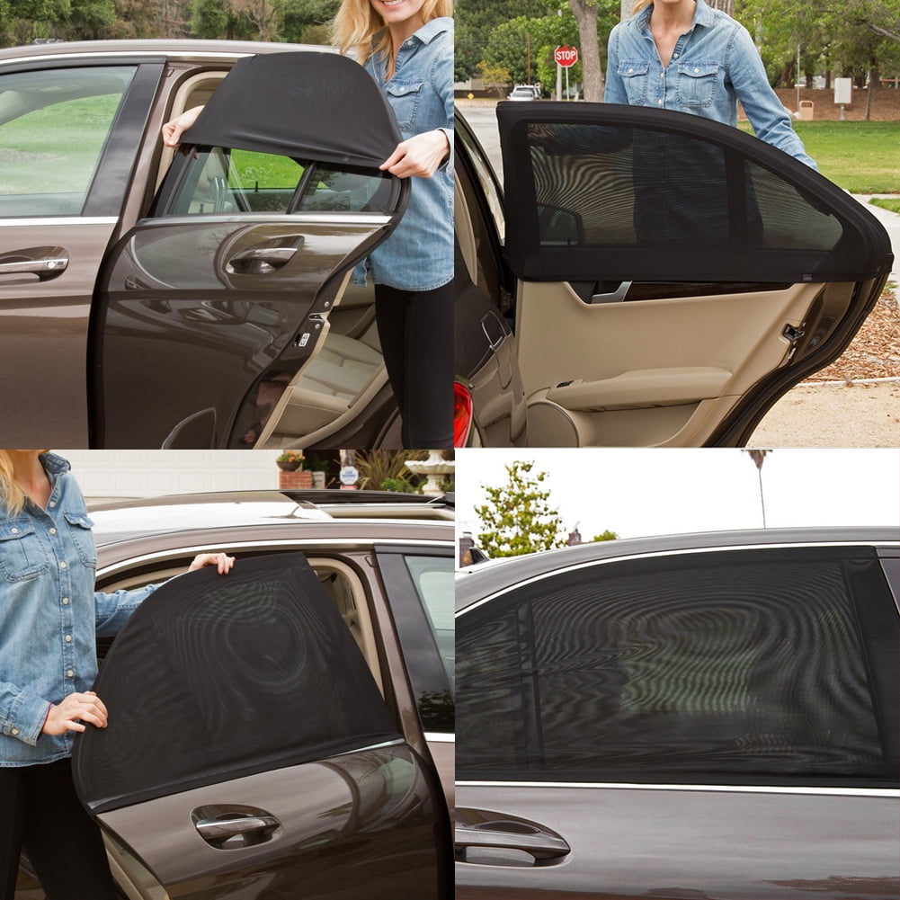 Qiilu 2PCS Car Sun Shade Side Mesh Window Curtain Foldable Sunshade ...