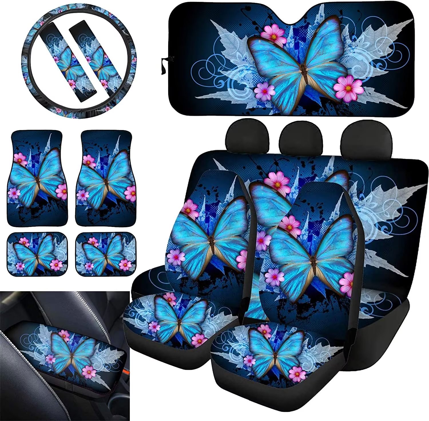 Pzuqiu Chic Blue Butterfly Girly Design Decorative Auto Seats Protector