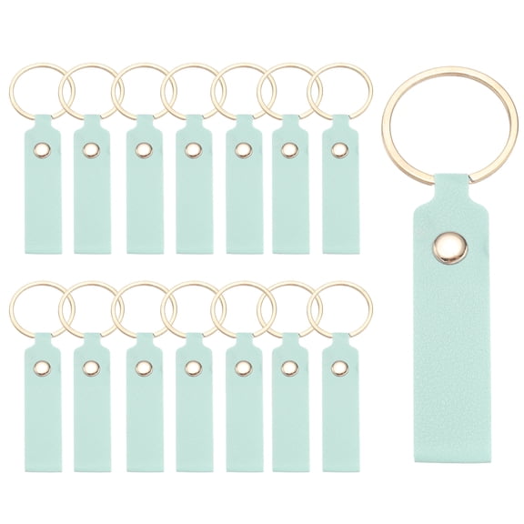 Uxcell 20 Pcs PU Leather Keychain Blanks Bulk Laser Engraving Keychain Leather Key Fob Kit with Key Rings for DIY Supplies Gifts (Light Green, 3.7" x 0.7")