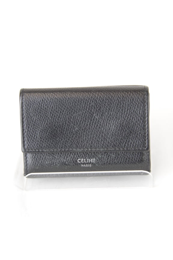 Pre-Owned CELINE 10E603BEL Folded Compact Wallet, Tri-fold Leather, Black, Women's (Fair)