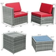 thumbnail image 2 of Gymax Ensemble de Mobilier de Conversation Sectionnel en Rotin pour Patio 8 Pcs avec Coussin Rouge, 2 of 10
